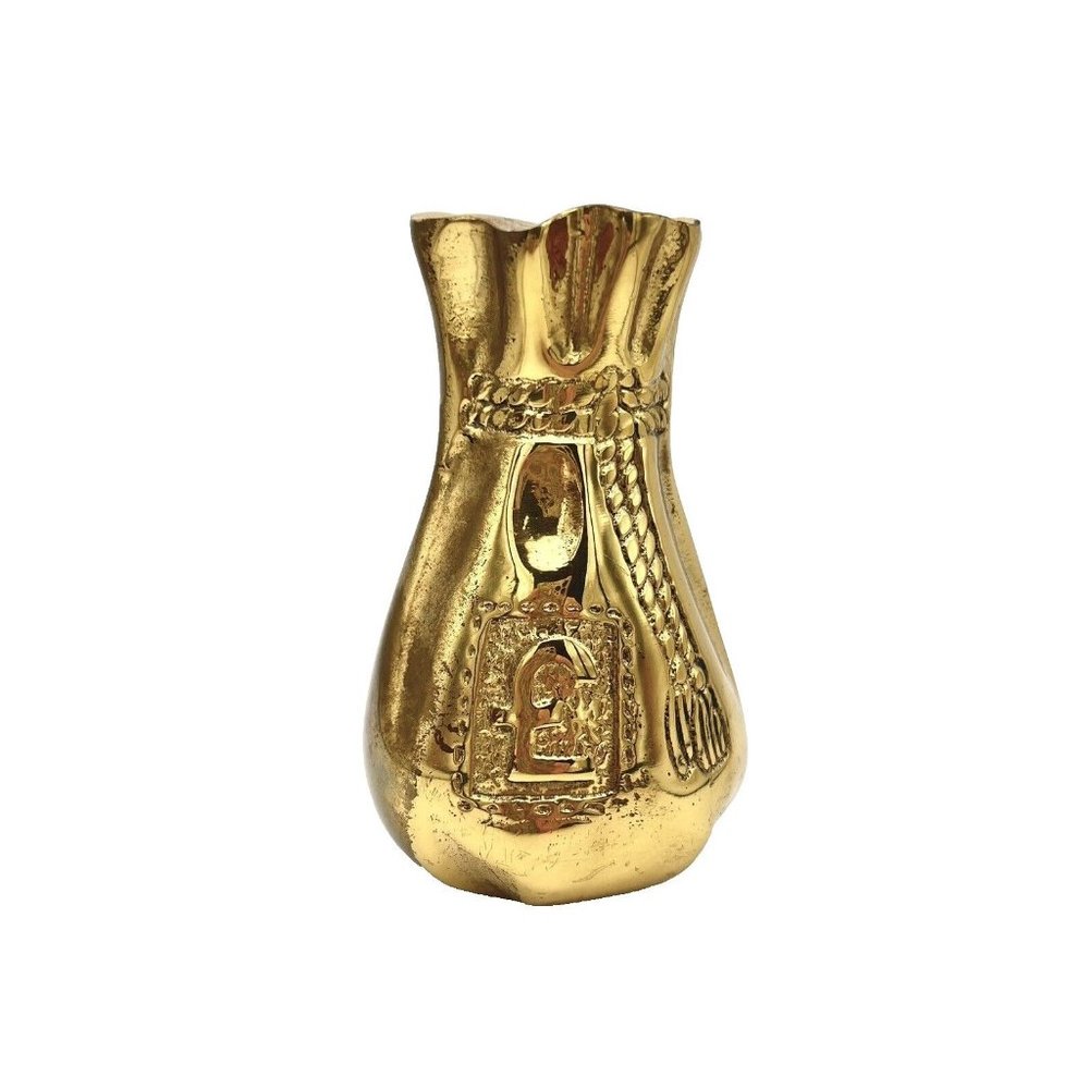 Vintage Brass Figurine Money Bag Pouch Bank England UK £ Pound Sign Heavy Bank